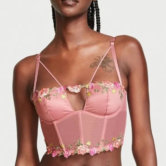 victoria's secret Unlined Rose Embroidered Corset Top - Dusty Rose Embroidered - Picture 1 of 4